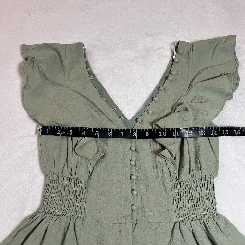 NEW Lulus Making My Heart Flutter Sage Green Ruffled Button-Front Romper Size XS - Picture 10 of 14